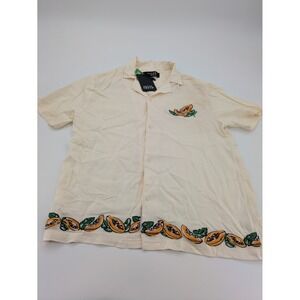 Native Youth Shirt Mens Small‎ Beige Button Up Short Sleeve Papaya Embroidedered